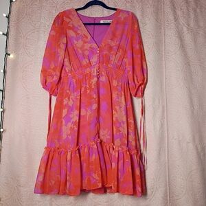 Taylor Coral and Magenta Floral Midi Dress